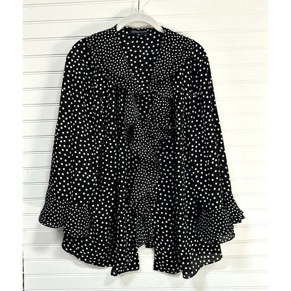 Jones New York Shirt Womens 2X Black White Polka Dot Ruffle Sheer Blouse LS - Picture 1 of 11